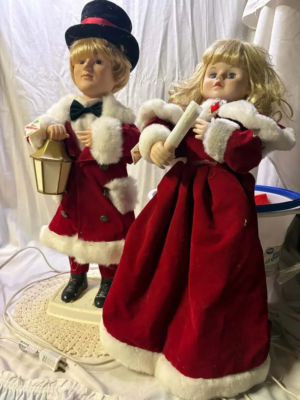 Vintage Telco Motion-ette Animated Victorian Christmas Pair: Man and Woman